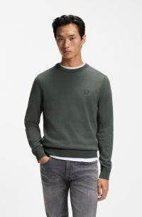 Pull en coton m&eacute;lang&eacute; avec &eacute;cusson logo, Vert sombre