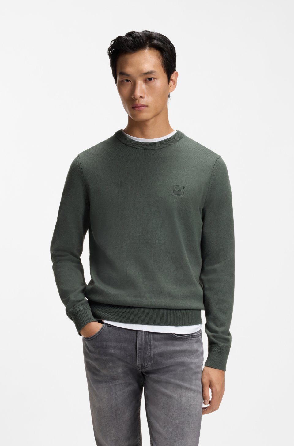 Cotton-blend sweater with logo patch
