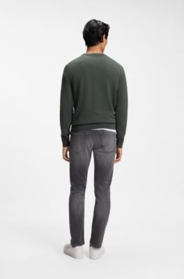 Cotton-blend sweater with logo patch, Dark Green