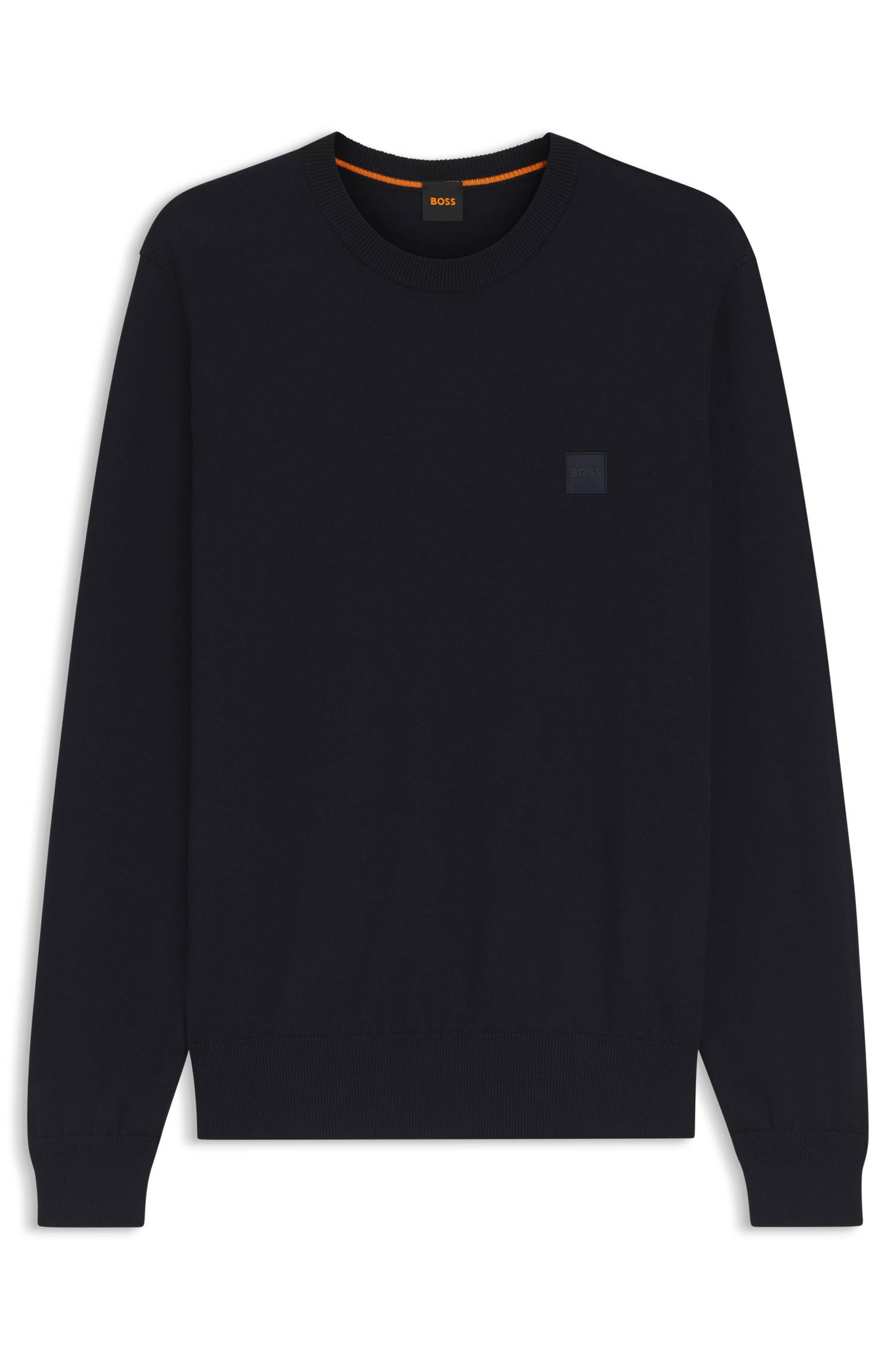 Boss Cotton-blend sweater with logo patch stickade tröjor herr – bild 4
