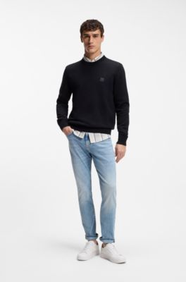 Cotton-blend sweater with logo patch, Dark Blue