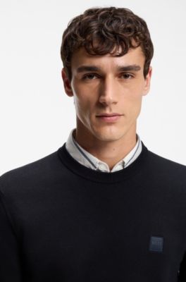 Cotton-blend sweater with logo patch, Dark Blue