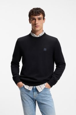 Strickpullover aus Baumwolle und Kaschmir mit Logo-Label, Dunkelblau