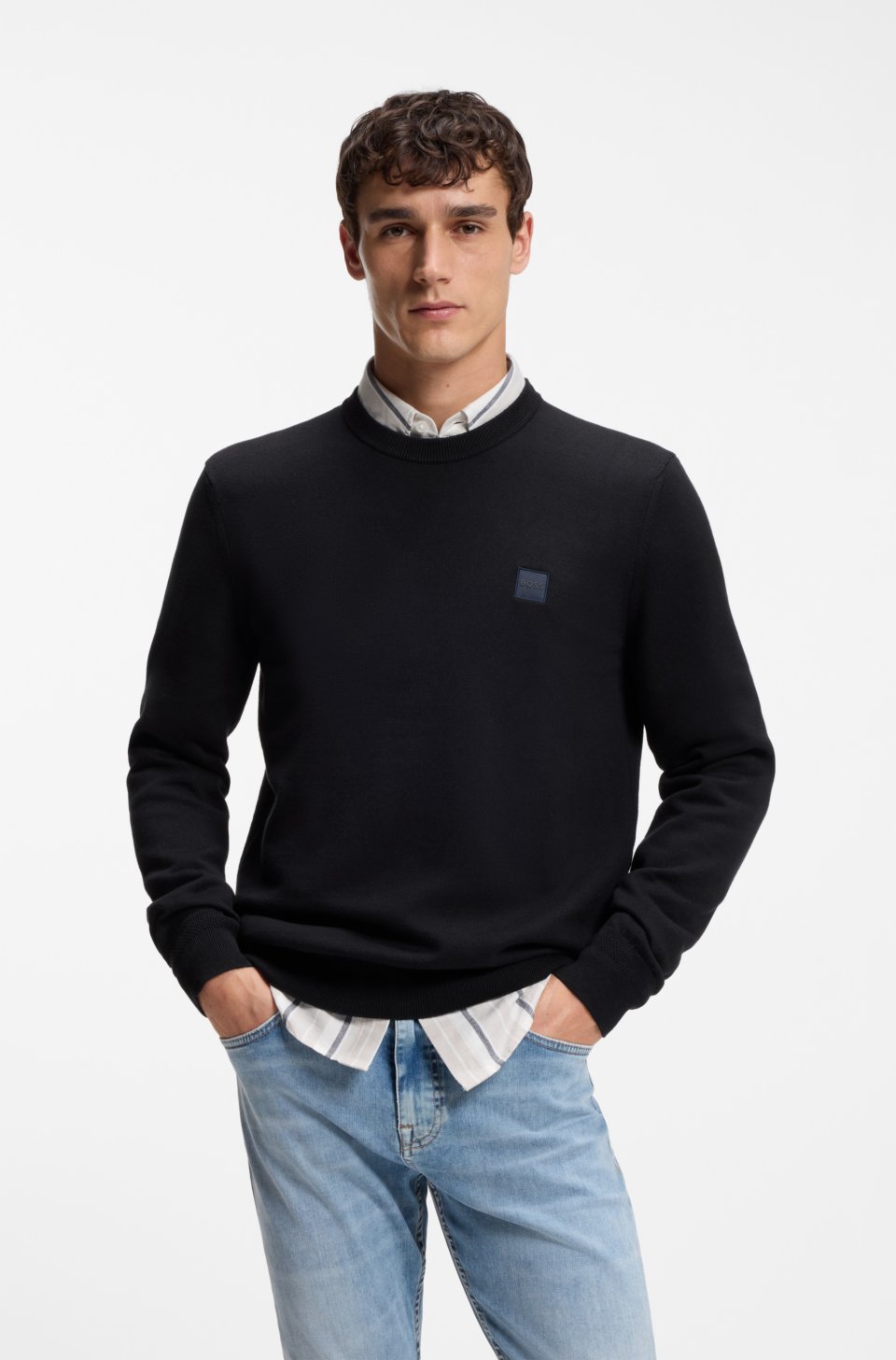 Cotton-blend sweater with logo patch
