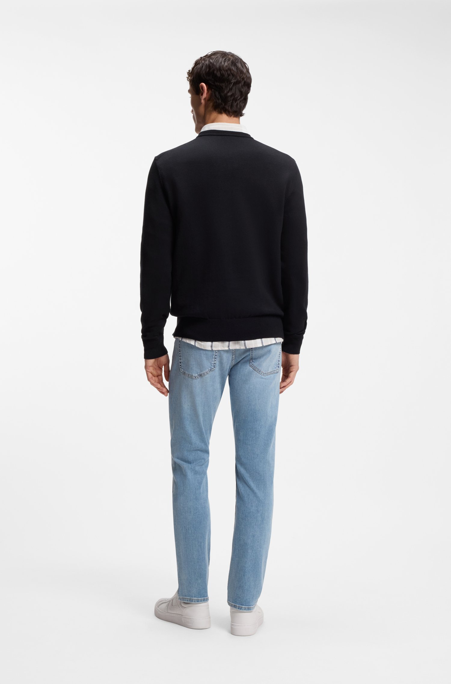 Boss Cotton-blend sweater with logo patch stickade tröjor herr – bild 3