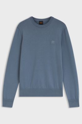 Cotton-blend sweater with logo patch, Blue
