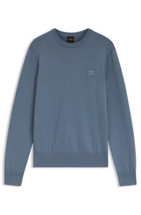 Cotton-blend sweater with logo patch, Blue