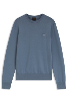 Boss Uomo Blu Maglione In Misto Cotone Con Patch Con Logo