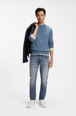 Cotton-blend sweater with logo patch, Blue