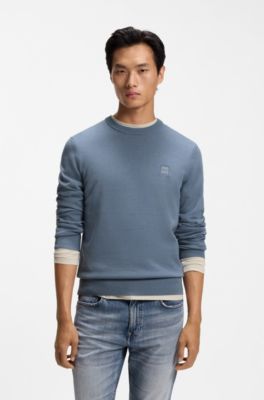 Cotton-blend sweater with logo patch, Blue