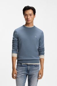 Cotton-blend sweater with logo patch, Blue