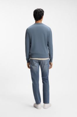 Cotton-blend sweater with logo patch, Blue