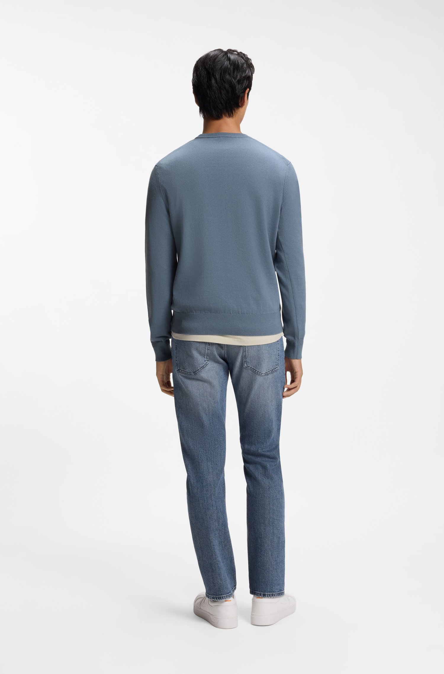 Boss Cotton-blend sweater with logo patch stickade tröjor herr – bild 3