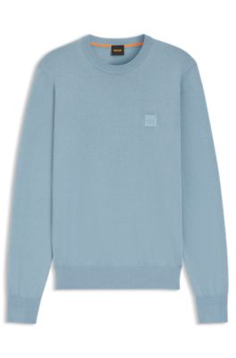 Pull en maille de coton et de cachemire avec &eacute;tiquette logo, bleu clair