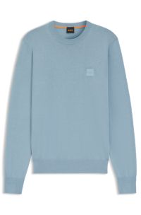 Cotton-cashmere sweater with logo label, Light Blue