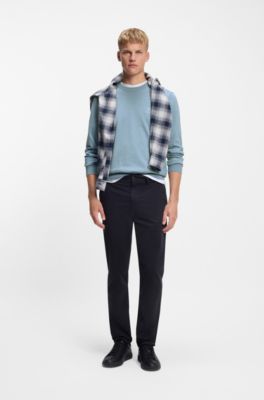 Knitted sweater in cotton and cashmere with logo label, Light Blue