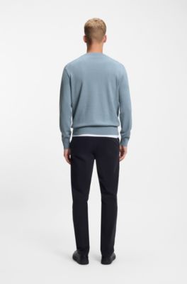 Cotton-blend sweater with logo patch, Light Blue