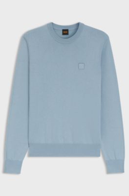 Cotton-blend sweater with logo patch, Light Blue