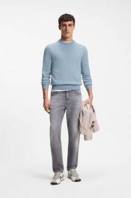Cotton-blend sweater with logo patch, Light Blue