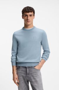 Pull en coton m&eacute;lang&eacute; et cachemire avec patch logo, bleu clair