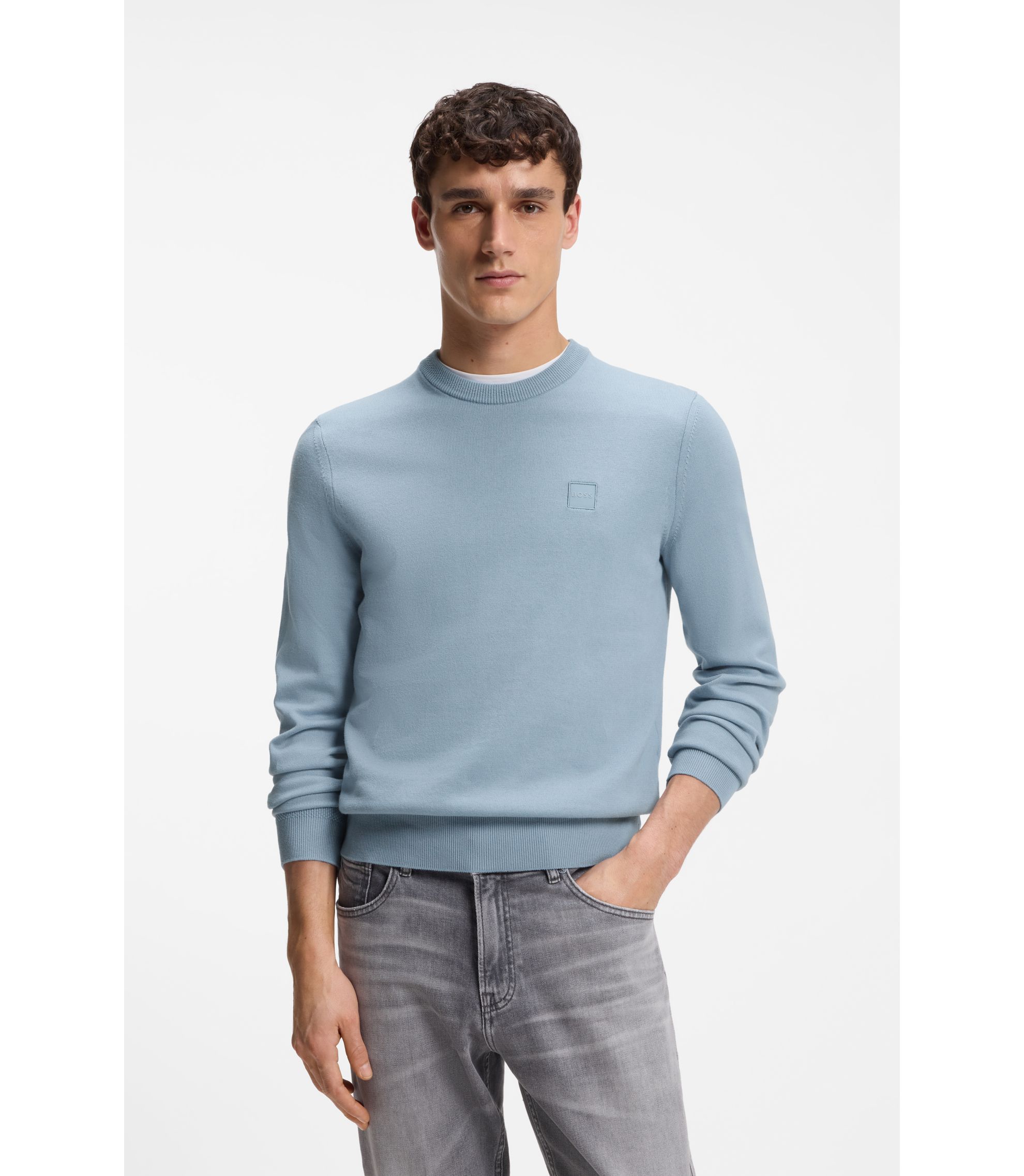 Strickpullover aus Baumwolle und Kaschmir mit Logo-Label