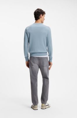 Cotton-blend sweater with logo patch, Light Blue