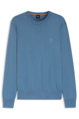 BOSS - Knitted sweater in cotton and cashmere with logo label - Blue