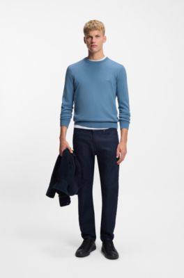 Cotton-blend sweater with logo patch, Blue
