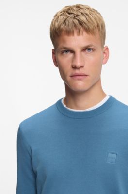 BOSS - Knitted sweater in cotton and cashmere with logo label - Blue
