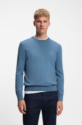 Cotton-blend sweater with logo patch, Blue