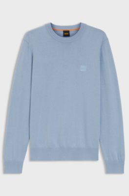 Cotton-blend sweater with logo patch, Light Blue