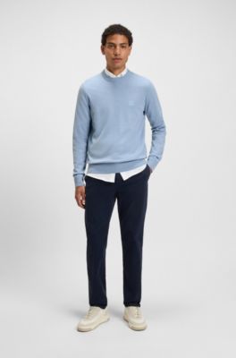 Maglione in cotone e cashmere con etichetta con logo, Celeste