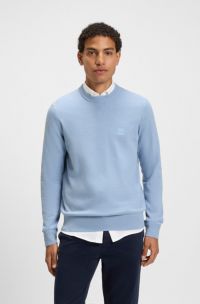 Cotton-cashmere regular-fit sweater with logo patch, Light Blue