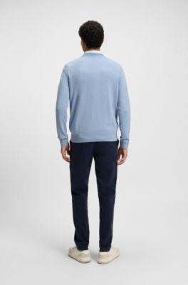 Maglione in misto cotone e cashmere con toppa con logo, Celeste