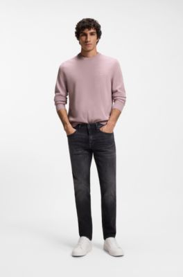 Cotton-blend sweater with logo patch, Light Purple
