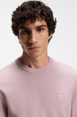 Cotton-blend sweater with logo patch, Light Purple