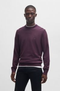Maglione regular fit in cotone-cashmere con toppa con logo, Viola scuro
