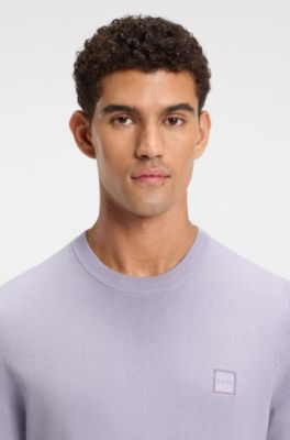 Cotton-blend sweater with logo patch, Light Purple