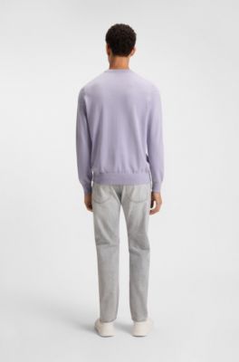 Knitted sweater in cotton and cashmere with logo label, Light Purple