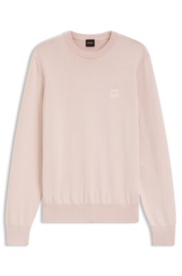 Knitted sweater in cotton and cashmere with logo label, light pink