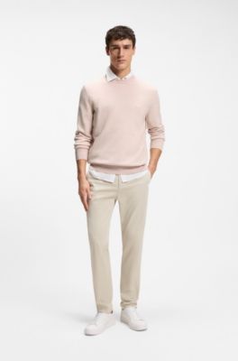 Logo-patch sweater in a cotton blend with cashmere, light pink