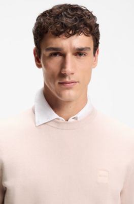 Cotton-blend sweater with logo patch, Light Pink