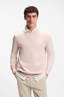 Cotton-blend sweater with logo patch, Light Pink