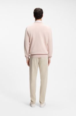 Logo-patch sweater in a cotton blend with cashmere, light pink