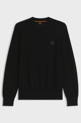 Cotton-piqu&eacute; sweater with logo patch, Black
