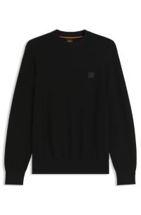 Pull en coton piqu&eacute; avec &eacute;cusson &agrave; logo, Noir