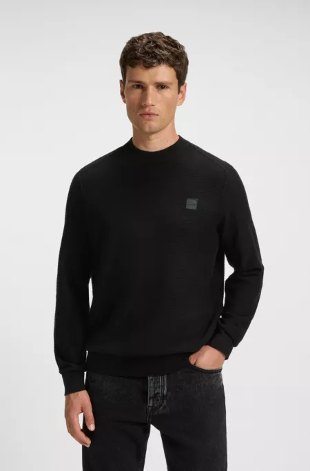Structured sweater in cotton and cashmere with logo patch