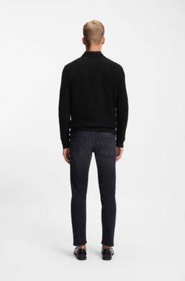 Strukturierter Pullover aus Baumwolle und Kaschmir mit Logo-Aufn&auml;her, Schwarz