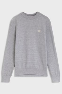 Cotton-piqu&eacute; sweater with logo patch, Light Grey