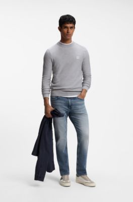 Cotton-piqu&eacute; sweater with logo patch, Light Grey